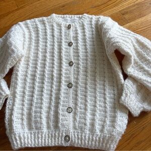 Handmade White Button-Up cardigan Sweater